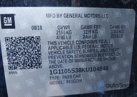 2019 Chevrolet Impala Premier from USA, damaged, VIN 1G1105S38KU104846